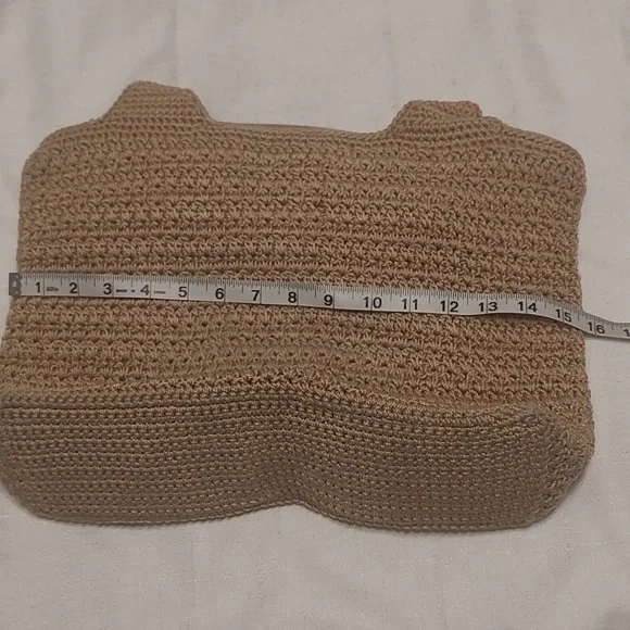 The Sak Tan Crocheted Stitch Purse Handbag Two Shoulder Straps Tan Lining - Picture 7 of 9